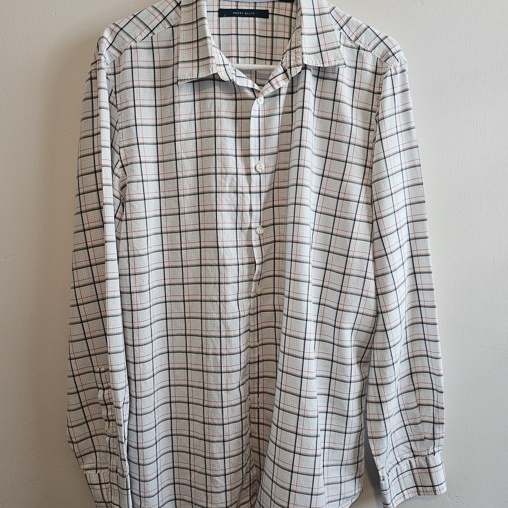 Banana Republic White and Black Plaid Casual Shirt